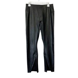 Spanx Faux Leather Front Slit Leggings Womens Size Large Black High Rise Pull On